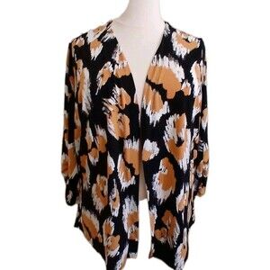 Iman Global Chic Womens 2X Career Animal Open Cardigan Long Sleeve Black Print